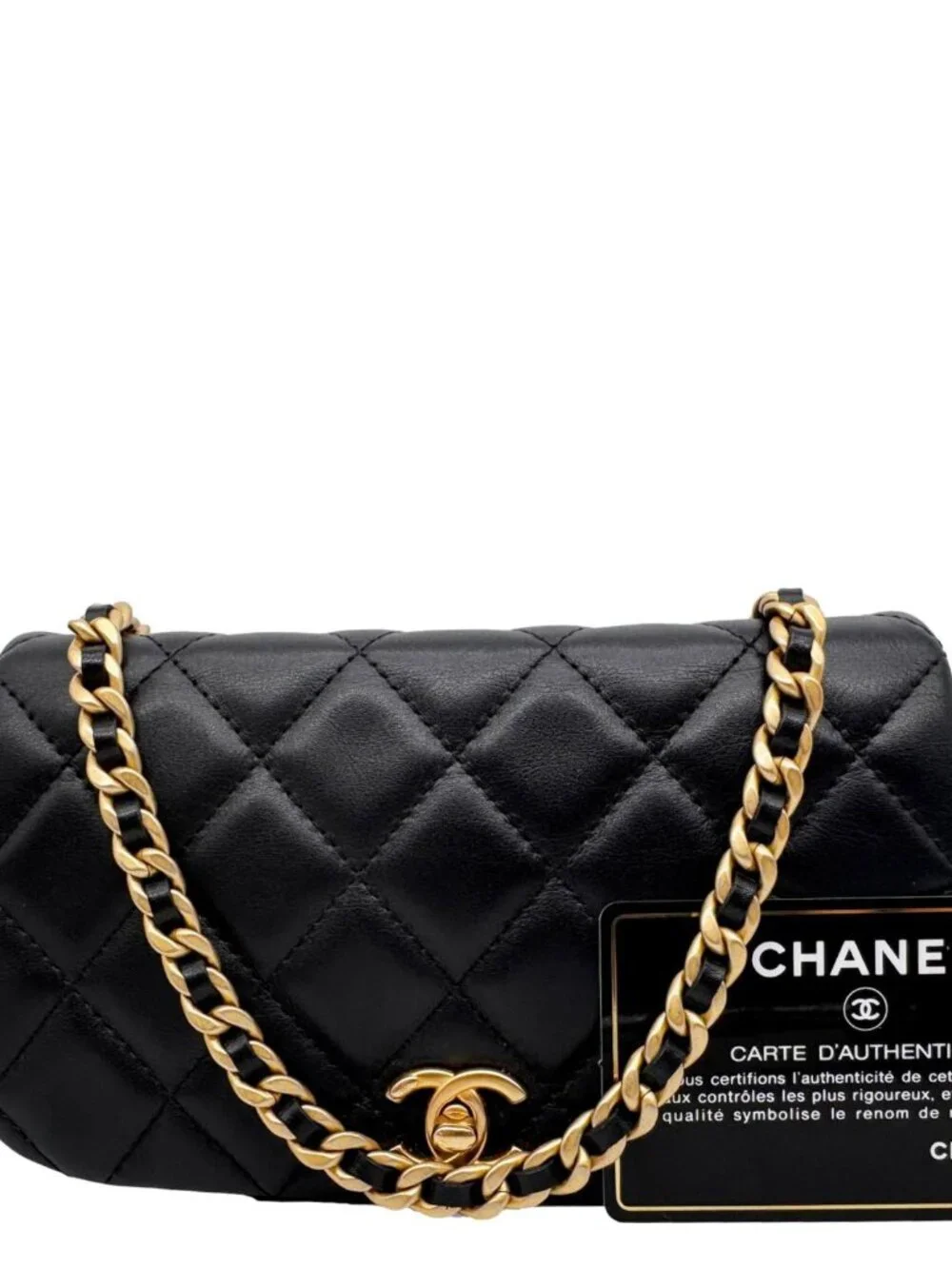 Chanel  Coco Mail Quilted Calfskin Leather Clutch With Chain Black